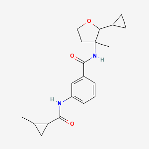 molecular formula C20H26N2O3 B7191417 N-(2-cyclopropyl-3-methyloxolan-3-yl)-3-[(2-methylcyclopropanecarbonyl)amino]benzamide 