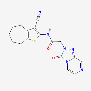molecular formula C17H16N6O2S B7191430 N-(3-cyano-5,6,7,8-tetrahydro-4H-cyclohepta[b]thiophen-2-yl)-2-(3-oxo-[1,2,4]triazolo[4,3-a]pyrazin-2-yl)acetamide 