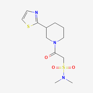 molecular formula C12H19N3O3S2 B7191521 N,N-dimethyl-2-oxo-2-[3-(1,3-thiazol-2-yl)piperidin-1-yl]ethanesulfonamide 