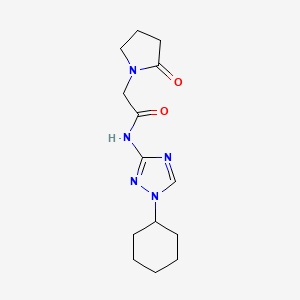 molecular formula C14H21N5O2 B7191524 N-(1-cyclohexyl-1,2,4-triazol-3-yl)-2-(2-oxopyrrolidin-1-yl)acetamide 