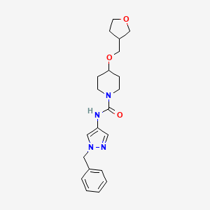molecular formula C21H28N4O3 B7191648 N-(1-benzylpyrazol-4-yl)-4-(oxolan-3-ylmethoxy)piperidine-1-carboxamide 