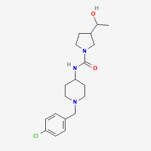 molecular formula C19H28ClN3O2 B7191792 N-[1-[(4-chlorophenyl)methyl]piperidin-4-yl]-3-(1-hydroxyethyl)pyrrolidine-1-carboxamide 
