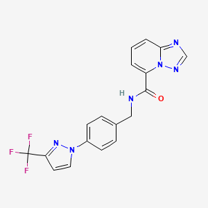 molecular formula C18H13F3N6O B7192121 N-[[4-[3-(trifluoromethyl)pyrazol-1-yl]phenyl]methyl]-[1,2,4]triazolo[1,5-a]pyridine-5-carboxamide 