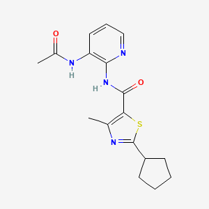 molecular formula C17H20N4O2S B7192264 N-(3-acetamidopyridin-2-yl)-2-cyclopentyl-4-methyl-1,3-thiazole-5-carboxamide 
