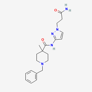 molecular formula C20H27N5O2 B7192352 N-[1-(3-amino-3-oxopropyl)pyrazol-3-yl]-1-benzyl-4-methylpiperidine-4-carboxamide 