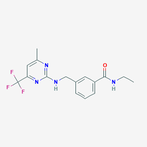 molecular formula C16H17F3N4O B7192539 N-ethyl-3-[[[4-methyl-6-(trifluoromethyl)pyrimidin-2-yl]amino]methyl]benzamide 