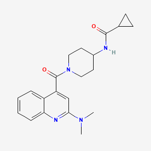 molecular formula C21H26N4O2 B7192632 N-[1-[2-(dimethylamino)quinoline-4-carbonyl]piperidin-4-yl]cyclopropanecarboxamide 