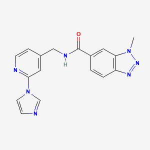 molecular formula C17H15N7O B7192694 N-[(2-imidazol-1-ylpyridin-4-yl)methyl]-3-methylbenzotriazole-5-carboxamide 