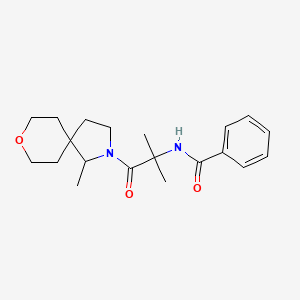 molecular formula C20H28N2O3 B7193110 N-[2-methyl-1-(1-methyl-8-oxa-2-azaspiro[4.5]decan-2-yl)-1-oxopropan-2-yl]benzamide 