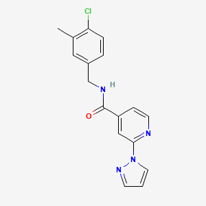 molecular formula C17H15ClN4O B7193146 N-[(4-chloro-3-methylphenyl)methyl]-2-pyrazol-1-ylpyridine-4-carboxamide 
