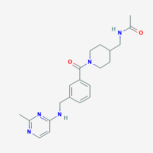molecular formula C21H27N5O2 B7193173 N-[[1-[3-[[(2-methylpyrimidin-4-yl)amino]methyl]benzoyl]piperidin-4-yl]methyl]acetamide 