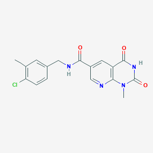 molecular formula C17H15ClN4O3 B7193430 N-[(4-chloro-3-methylphenyl)methyl]-1-methyl-2,4-dioxopyrido[2,3-d]pyrimidine-6-carboxamide 