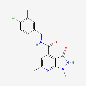 molecular formula C17H17ClN4O2 B7193467 N-[(4-chloro-3-methylphenyl)methyl]-1,6-dimethyl-3-oxo-2H-pyrazolo[3,4-b]pyridine-4-carboxamide 