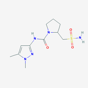 molecular formula C11H19N5O3S B7193469 N-(1,5-dimethylpyrazol-3-yl)-2-(sulfamoylmethyl)pyrrolidine-1-carboxamide 