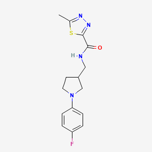 molecular formula C15H17FN4OS B7193541 N-[[1-(4-fluorophenyl)pyrrolidin-3-yl]methyl]-5-methyl-1,3,4-thiadiazole-2-carboxamide 