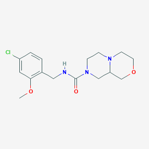 molecular formula C16H22ClN3O3 B7193563 N-[(4-chloro-2-methoxyphenyl)methyl]-3,4,6,7,9,9a-hexahydro-1H-pyrazino[2,1-c][1,4]oxazine-8-carboxamide 