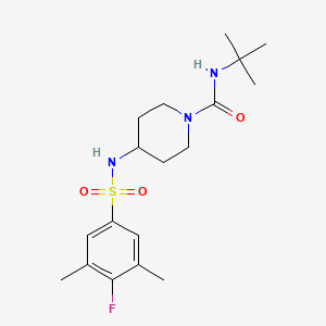 molecular formula C18H28FN3O3S B7193594 N-tert-butyl-4-[(4-fluoro-3,5-dimethylphenyl)sulfonylamino]piperidine-1-carboxamide 