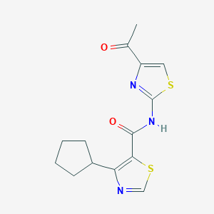 molecular formula C14H15N3O2S2 B7193722 N-(4-acetyl-1,3-thiazol-2-yl)-4-cyclopentyl-1,3-thiazole-5-carboxamide 