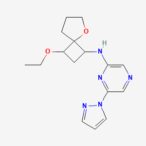 molecular formula C16H21N5O2 B7193807 N-(3-ethoxy-5-oxaspiro[3.4]octan-1-yl)-6-pyrazol-1-ylpyrazin-2-amine 