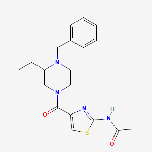 molecular formula C19H24N4O2S B7194003 N-[4-(4-benzyl-3-ethylpiperazine-1-carbonyl)-1,3-thiazol-2-yl]acetamide 