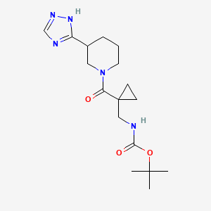 molecular formula C17H27N5O3 B7194306 tert-butyl N-[[1-[3-(1H-1,2,4-triazol-5-yl)piperidine-1-carbonyl]cyclopropyl]methyl]carbamate 