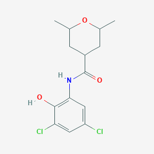 molecular formula C14H17Cl2NO3 B7194500 N-(3,5-dichloro-2-hydroxyphenyl)-2,6-dimethyloxane-4-carboxamide 
