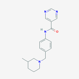 molecular formula C18H22N4O B7194552 N-[4-[(3-methylpiperidin-1-yl)methyl]phenyl]pyrimidine-5-carboxamide 