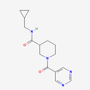 molecular formula C15H20N4O2 B7194638 N-(cyclopropylmethyl)-1-(pyrimidine-5-carbonyl)piperidine-3-carboxamide 