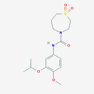 molecular formula C16H24N2O5S B7194829 N-(4-methoxy-3-propan-2-yloxyphenyl)-1,1-dioxo-1,4-thiazepane-4-carboxamide 