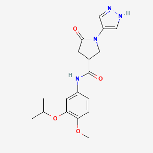 molecular formula C18H22N4O4 B7194857 N-(4-methoxy-3-propan-2-yloxyphenyl)-5-oxo-1-(1H-pyrazol-4-yl)pyrrolidine-3-carboxamide 