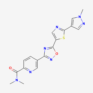 molecular formula C17H15N7O2S B7195365 N,N-dimethyl-5-[5-[2-(1-methylpyrazol-4-yl)-1,3-thiazol-5-yl]-1,2,4-oxadiazol-3-yl]pyridine-2-carboxamide 