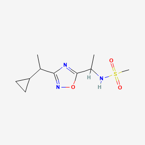 molecular formula C10H17N3O3S B7195438 N-[1-[3-(1-cyclopropylethyl)-1,2,4-oxadiazol-5-yl]ethyl]methanesulfonamide 