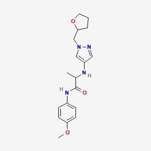 molecular formula C18H24N4O3 B7195493 N-(4-methoxyphenyl)-2-[[1-(oxolan-2-ylmethyl)pyrazol-4-yl]amino]propanamide 