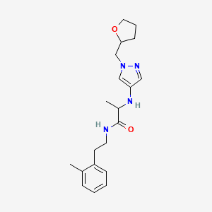 molecular formula C20H28N4O2 B7195495 N-[2-(2-methylphenyl)ethyl]-2-[[1-(oxolan-2-ylmethyl)pyrazol-4-yl]amino]propanamide 