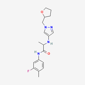 molecular formula C18H23FN4O2 B7195514 N-(3-fluoro-4-methylphenyl)-2-[[1-(oxolan-2-ylmethyl)pyrazol-4-yl]amino]propanamide 