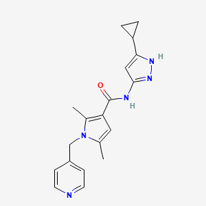 molecular formula C19H21N5O B7195659 N-(5-cyclopropyl-1H-pyrazol-3-yl)-2,5-dimethyl-1-(pyridin-4-ylmethyl)pyrrole-3-carboxamide 