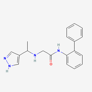 molecular formula C19H20N4O B7195685 N-(2-phenylphenyl)-2-[1-(1H-pyrazol-4-yl)ethylamino]acetamide 