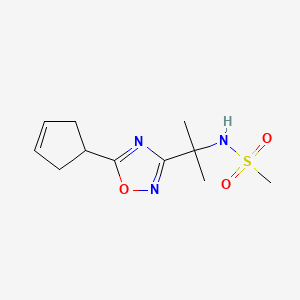 molecular formula C11H17N3O3S B7195844 N-[2-(5-cyclopent-3-en-1-yl-1,2,4-oxadiazol-3-yl)propan-2-yl]methanesulfonamide 