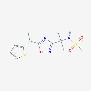 molecular formula C12H17N3O3S2 B7195847 N-[2-[5-(1-thiophen-2-ylethyl)-1,2,4-oxadiazol-3-yl]propan-2-yl]methanesulfonamide 