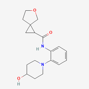 molecular formula C18H24N2O3 B7195910 N-[2-(4-hydroxypiperidin-1-yl)phenyl]-5-oxaspiro[2.4]heptane-2-carboxamide 