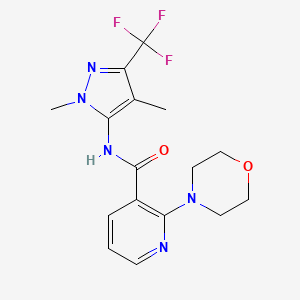 molecular formula C16H18F3N5O2 B7196022 N-[2,4-dimethyl-5-(trifluoromethyl)pyrazol-3-yl]-2-morpholin-4-ylpyridine-3-carboxamide 