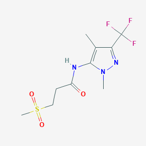 molecular formula C10H14F3N3O3S B7196028 N-[2,4-dimethyl-5-(trifluoromethyl)pyrazol-3-yl]-3-methylsulfonylpropanamide 