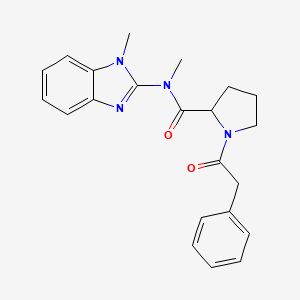 molecular formula C22H24N4O2 B7196072 N-methyl-N-(1-methylbenzimidazol-2-yl)-1-(2-phenylacetyl)pyrrolidine-2-carboxamide 