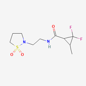 molecular formula C10H16F2N2O3S B7196093 N-[2-(1,1-dioxo-1,2-thiazolidin-2-yl)ethyl]-2,2-difluoro-3-methylcyclopropane-1-carboxamide 