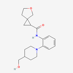 molecular formula C19H26N2O3 B7196259 N-[2-[4-(hydroxymethyl)piperidin-1-yl]phenyl]-5-oxaspiro[2.4]heptane-2-carboxamide 
