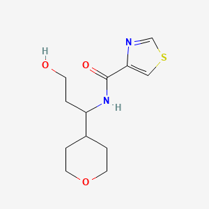 molecular formula C12H18N2O3S B7196313 N-[3-hydroxy-1-(oxan-4-yl)propyl]-1,3-thiazole-4-carboxamide 
