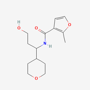 molecular formula C14H21NO4 B7196322 N-[3-hydroxy-1-(oxan-4-yl)propyl]-2-methylfuran-3-carboxamide 