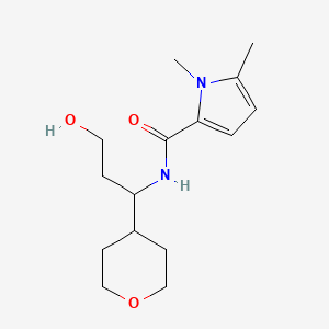 molecular formula C15H24N2O3 B7196330 N-[3-hydroxy-1-(oxan-4-yl)propyl]-1,5-dimethylpyrrole-2-carboxamide 