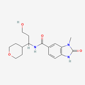 molecular formula C17H23N3O4 B7196337 N-[3-hydroxy-1-(oxan-4-yl)propyl]-3-methyl-2-oxo-1H-benzimidazole-5-carboxamide 