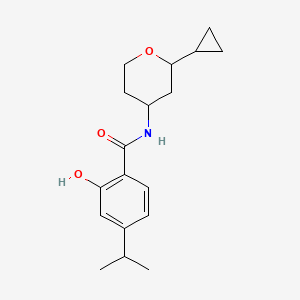 molecular formula C18H25NO3 B7196736 N-(2-cyclopropyloxan-4-yl)-2-hydroxy-4-propan-2-ylbenzamide 